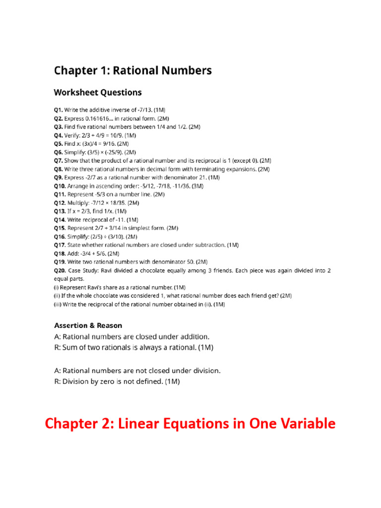 Linear Equations Worksheet Questions | PDF