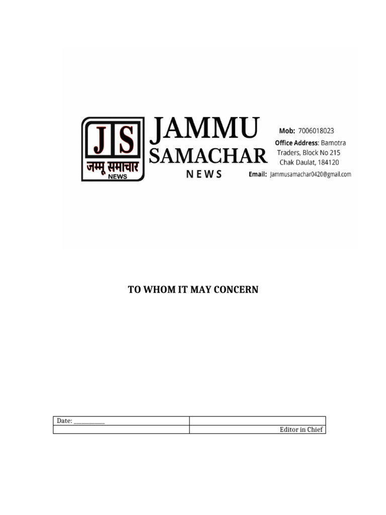 Jammu Samachar Notice Letter | PDF