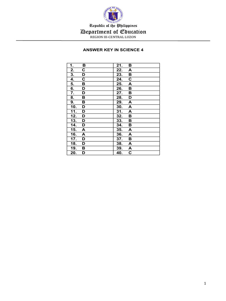 Science 4 Answer Key | PDF