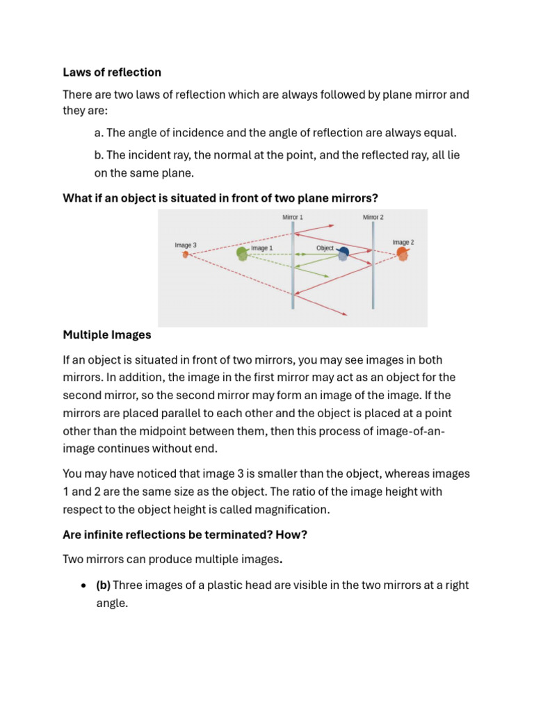 Laws of Reflection and Mirror Types | PDF | Refraction | Mirror