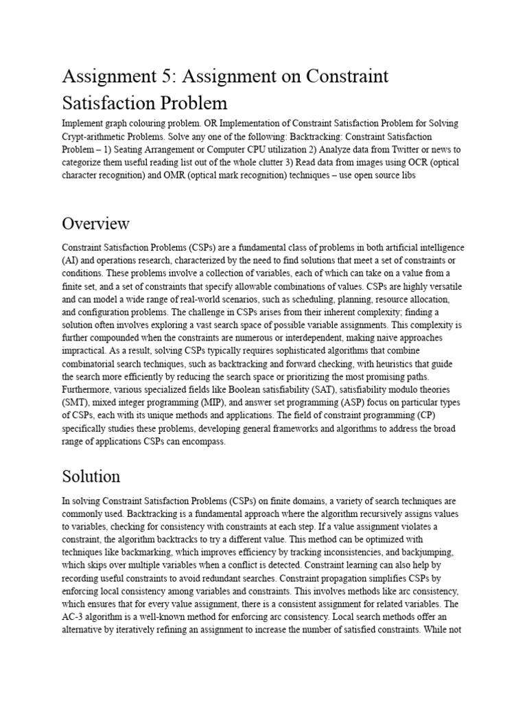 Constraint Satisfaction Problem Solutions | PDF | Theoretical Computer ...