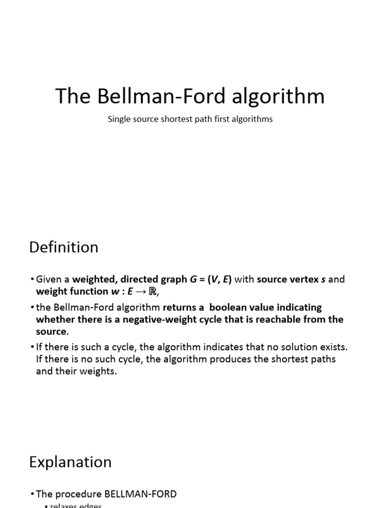 Bellman-Ford Algorithm Explained | PDF | Algorithms | Algorithms And ...