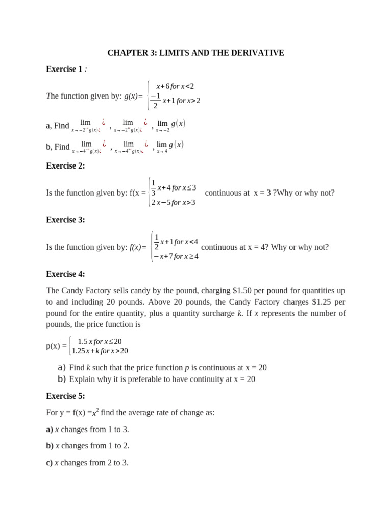 Exercise ch3 | PDF | Derivative | Marginal Cost