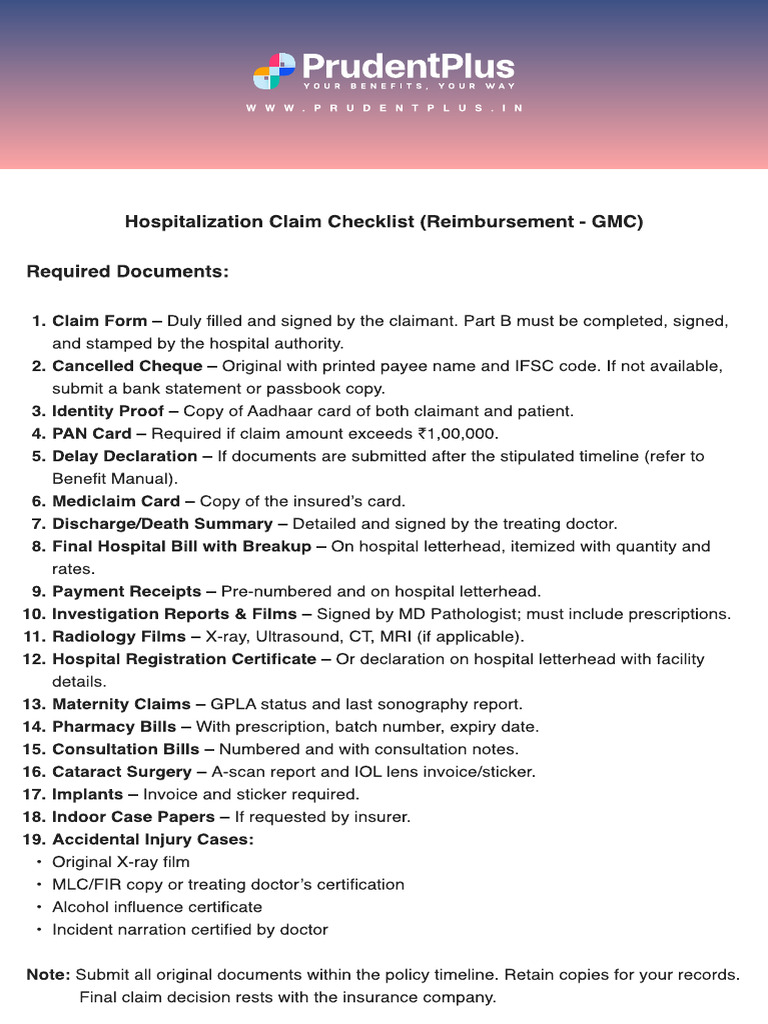 Hospitalization Claim Checklist for GMC | PDF
