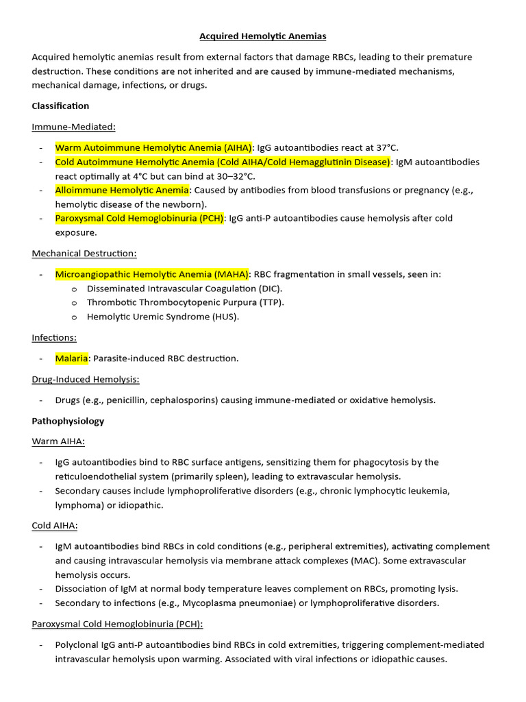 Acquired Hemolytic Anemias Overview | PDF | Body Fluids | Clinical Medicine