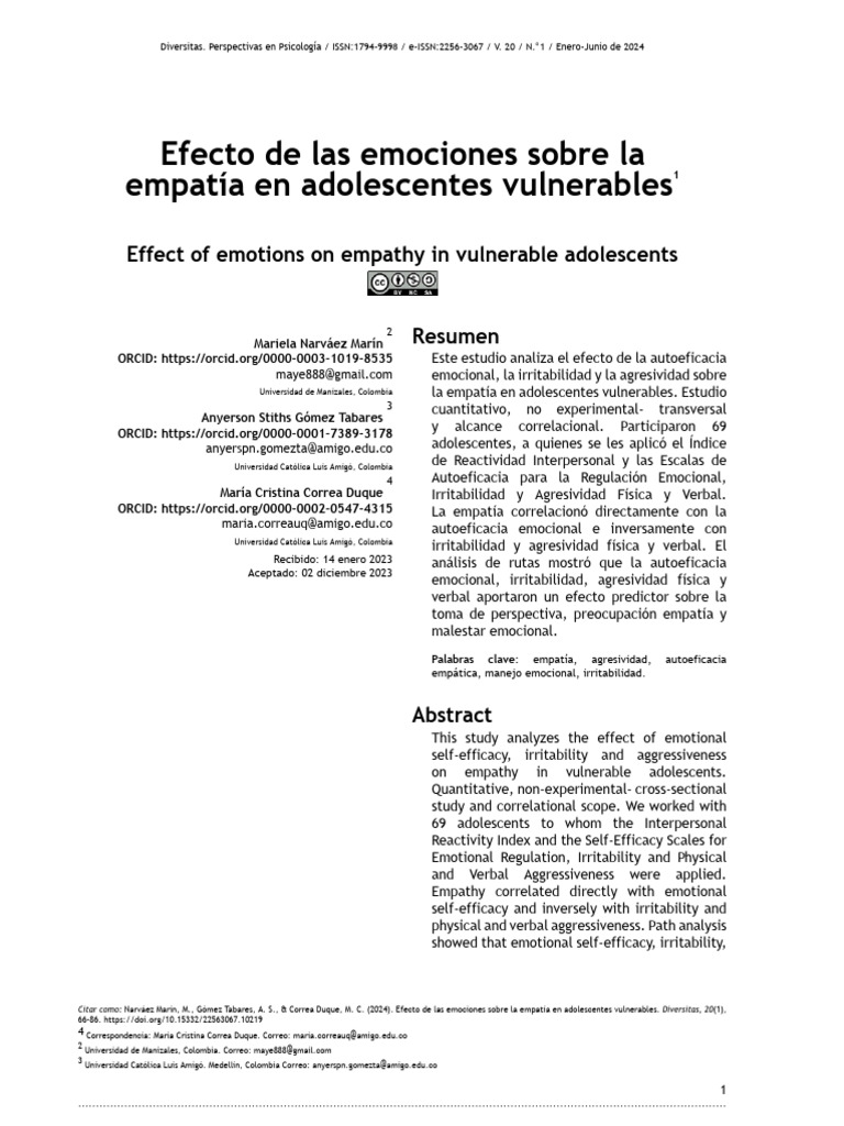Emociones y empatía en adolescentes vulnerables | PDF | Empatía | Las ...
