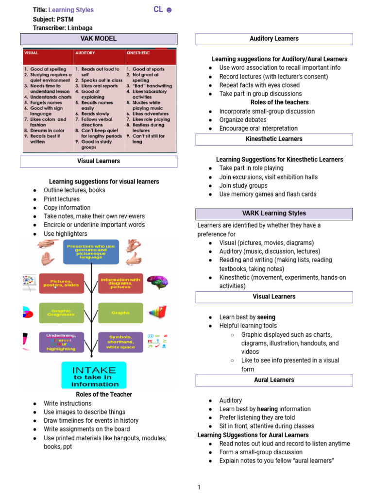 Understanding Learning Styles and Strategies | PDF | Learning Styles ...