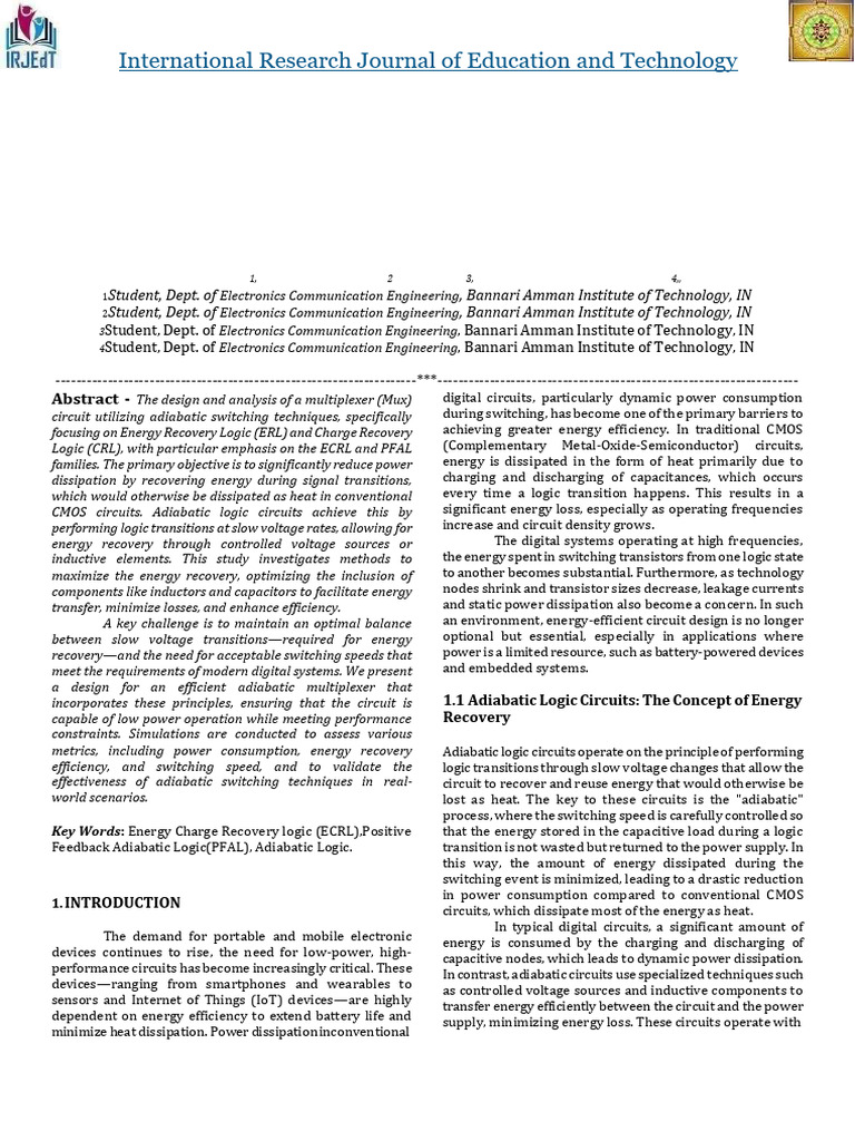 Adiabatic MUX Design with ECRL & PFAL | PDF | Electronic Engineering ...