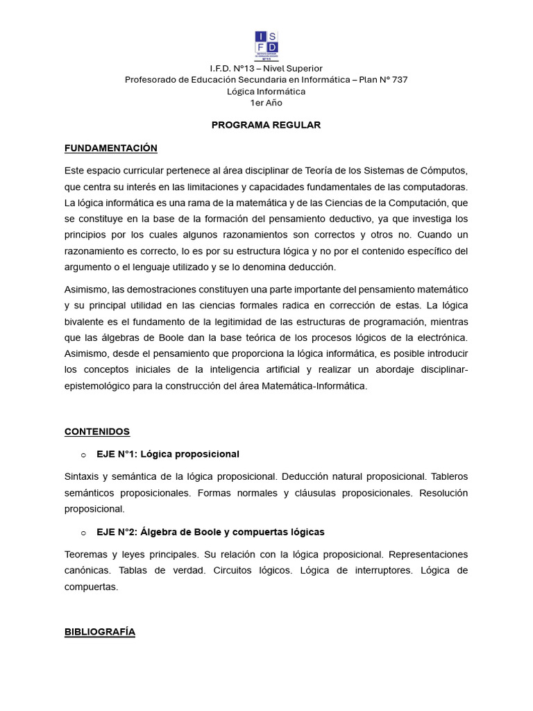 Lógica Informática - Regular - PESI 2024 | PDF | Ciencias de la ...