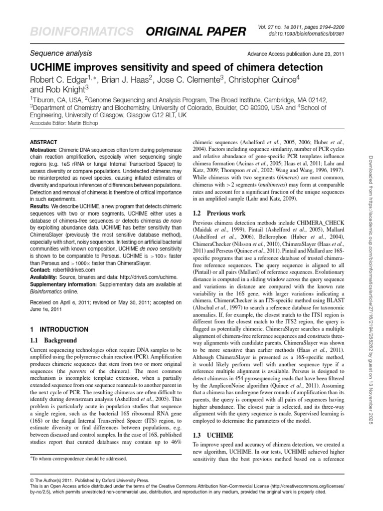 UCHIME: Enhanced Chimera Detection | PDF | Polymerase Chain Reaction ...