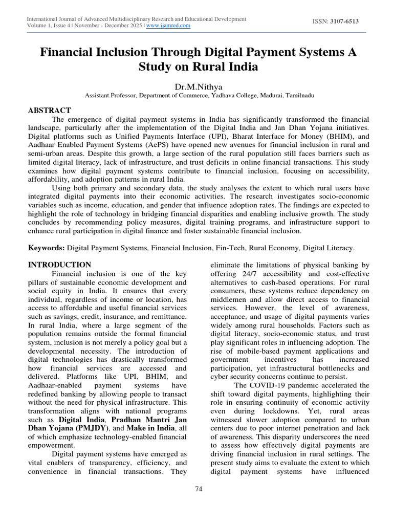 Digital Payments and Rural Financial Inclusion | PDF | Financial ...
