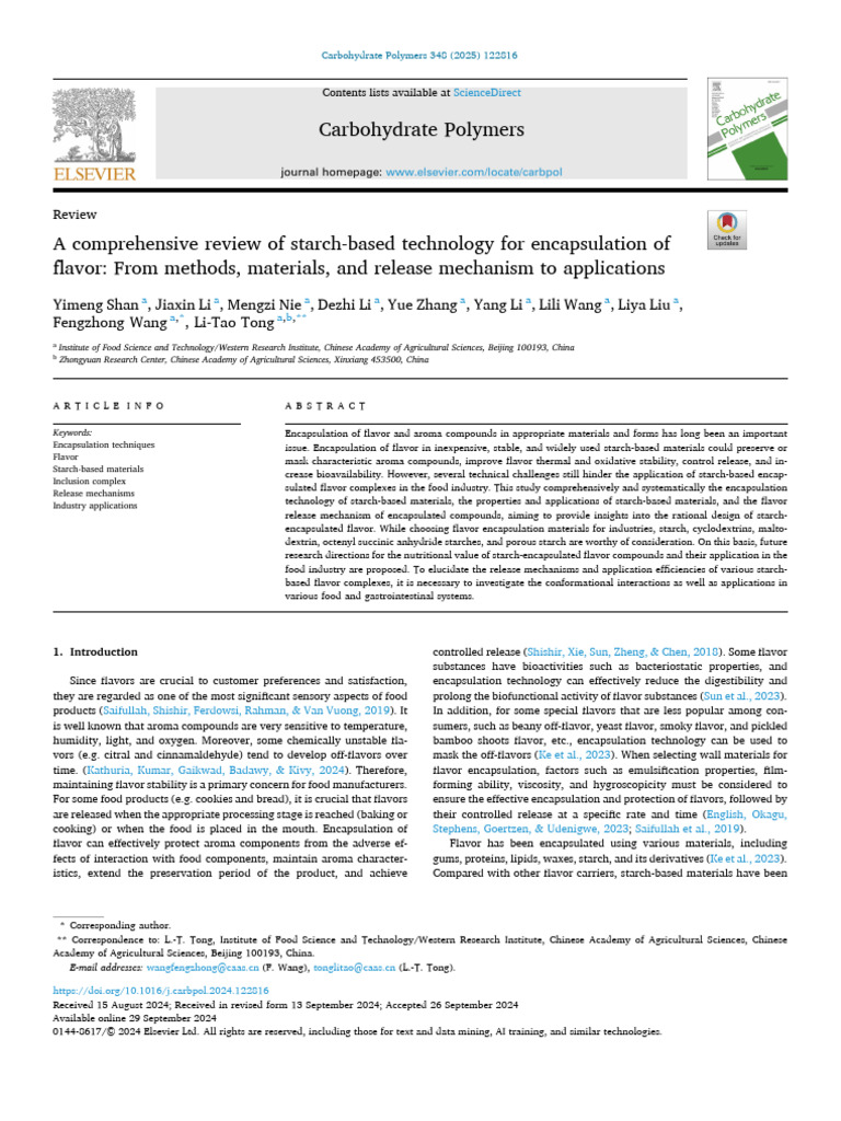 A Comprehensive Review of Starch-Based Technology For Encapsulation of ...