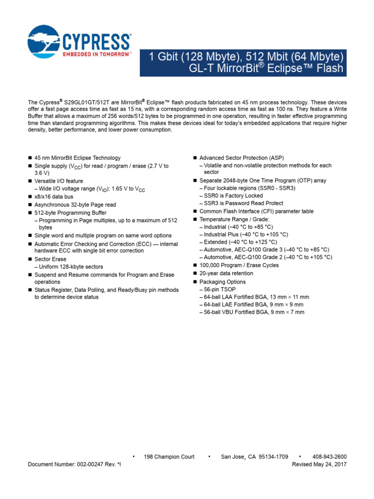 Cypress S29GL Flash Memory Overview | PDF | Flash Memory | Error ...