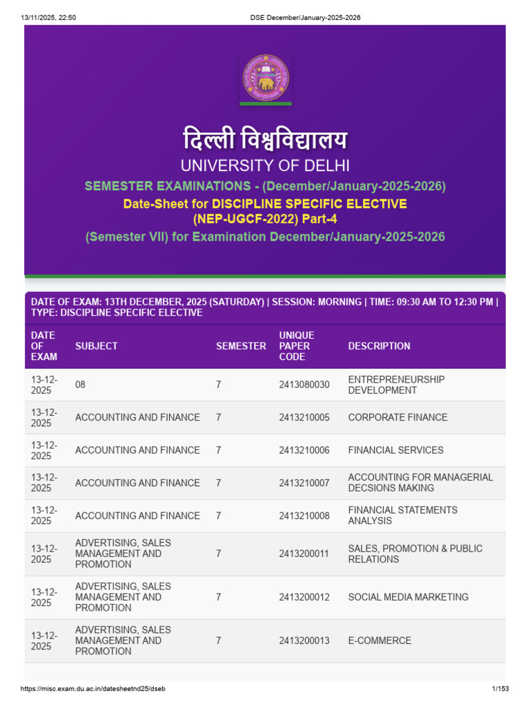 DSE Exam Schedule for December 2025 | PDF | Economics | Chemistry