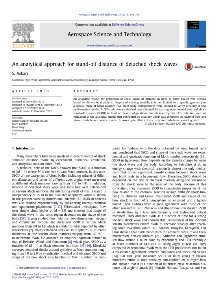 An Analytical Approach for Stand-Off Distance of Detached Shock Waves ...
