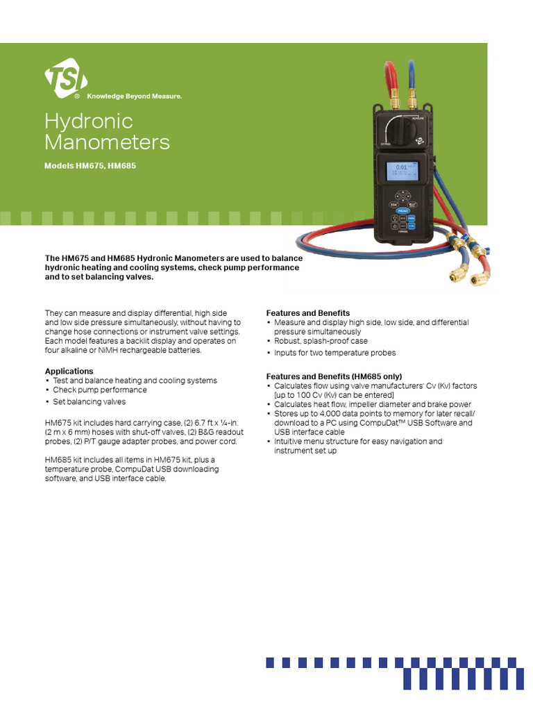 Hydronic Manometers HM675 HM685 Overview | PDF | Pressure Measurement ...