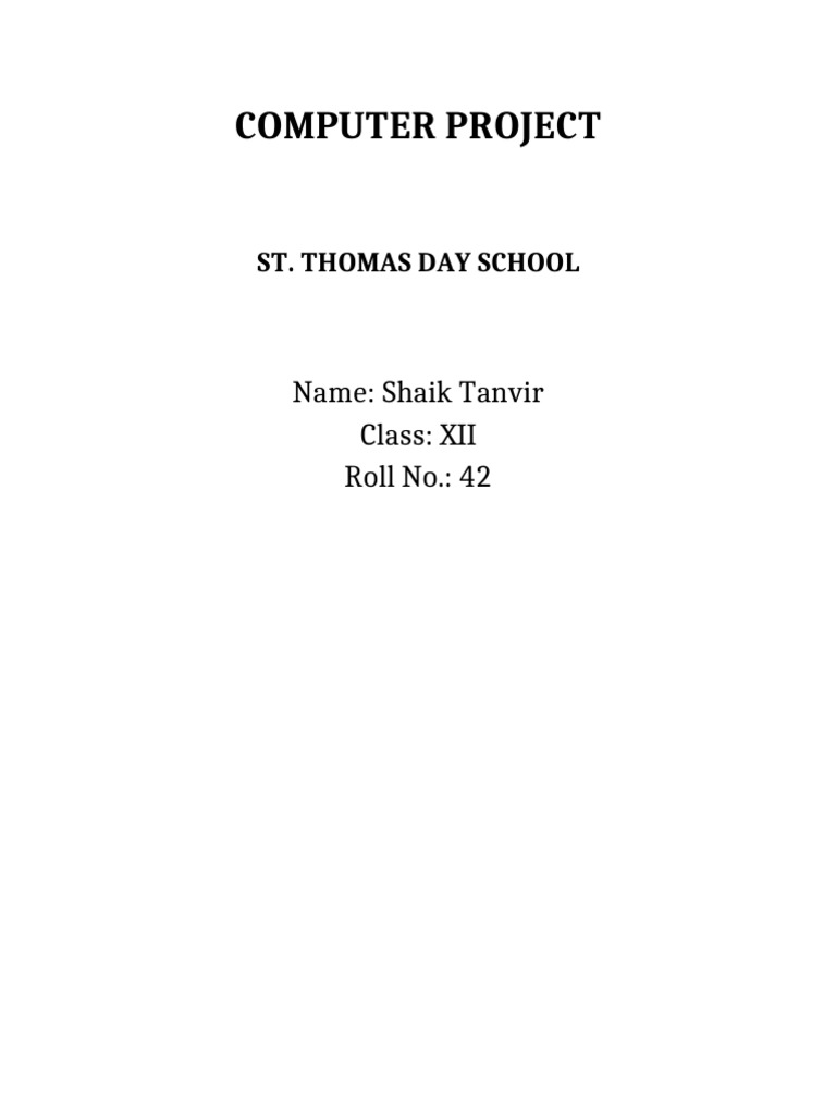 Computer Project Cover Pages | PDF