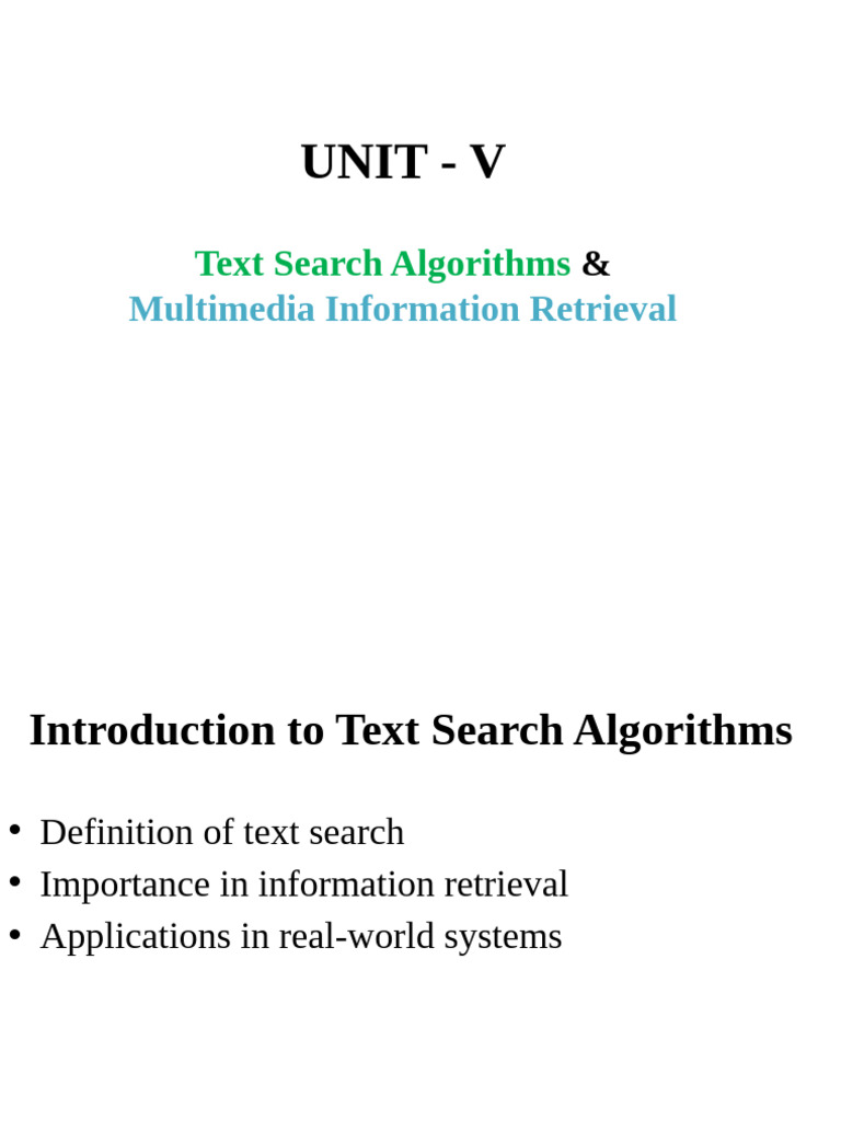 Text Search Algorithms & Multimedia Retrieval | PDF | Field ...