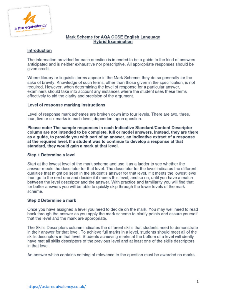 AQA GCSE English Language Mark Scheme | PDF | Hallucination