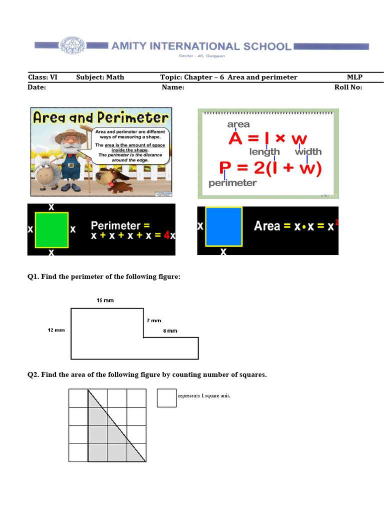 Area and Perimeter Class 6 | PDF | Length | Area