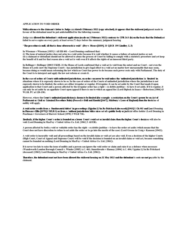 Application To Void Order | PDF | Supreme Courts | Jurisdiction