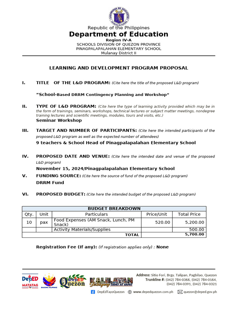 DRRM - Learning & Development (L&D) Proposal - Template | PDF