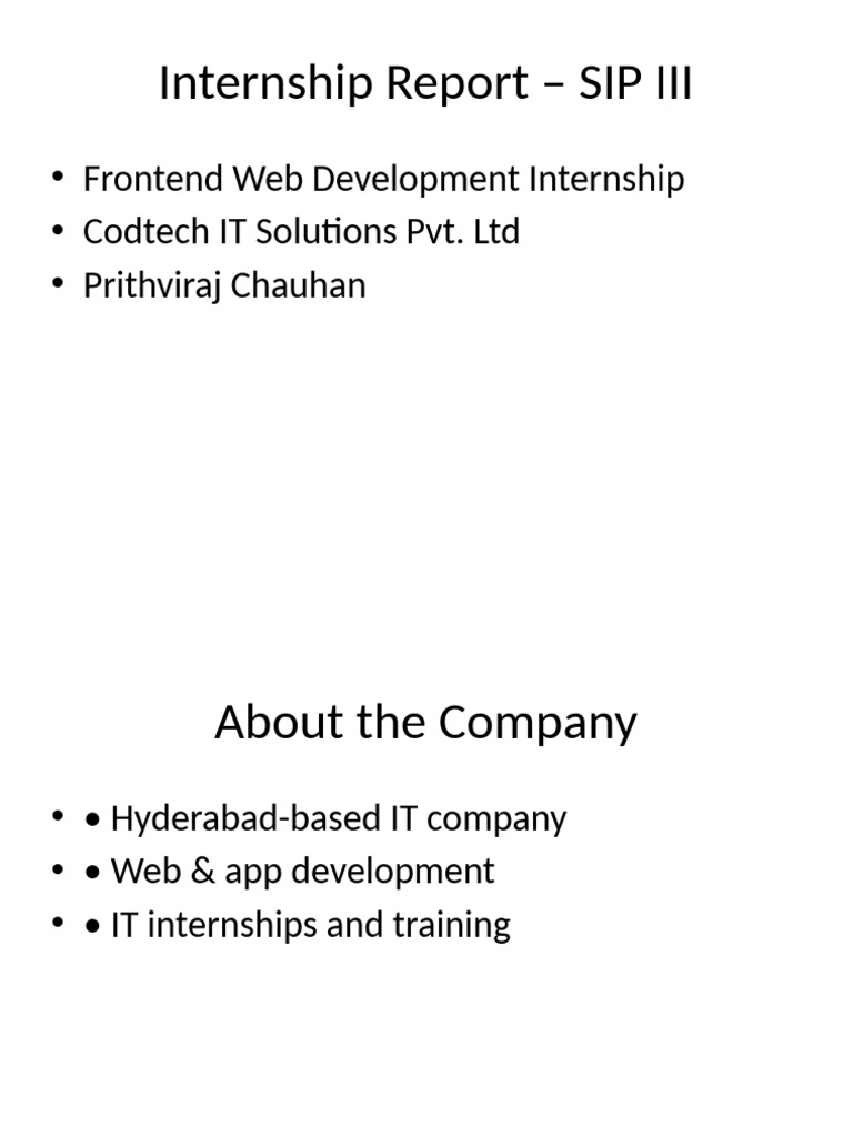 Frontend Development Internship Report | PDF
