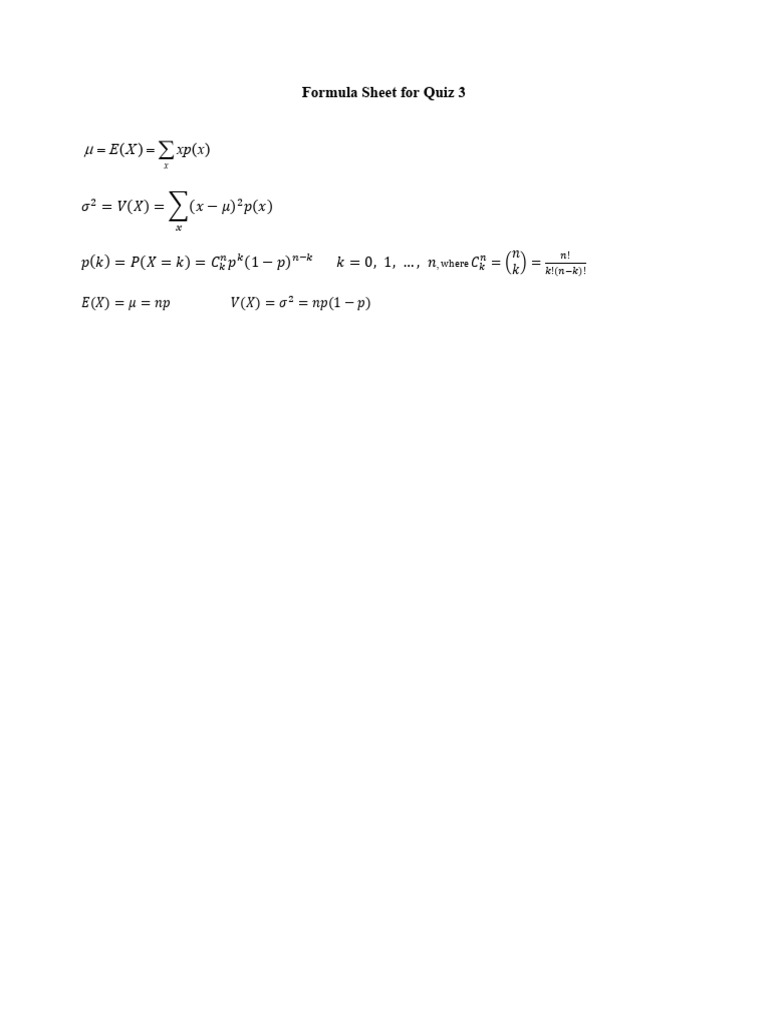 Quiz 3 Formula Sheet Overview | PDF