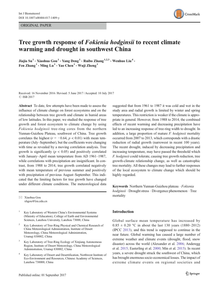 1 Su Et Al 2017 Tree Growth Response of Fokienia Hodginsii To Recent ...