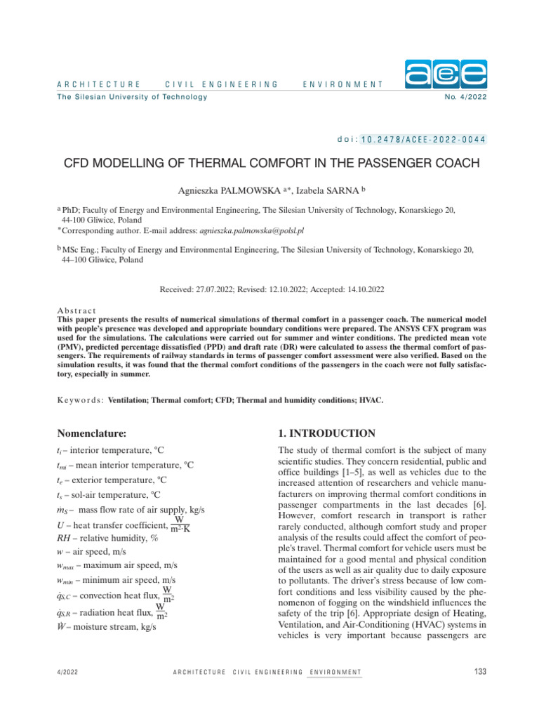 CFD Analysis of Thermal Comfort in Coaches | PDF | Ventilation ...