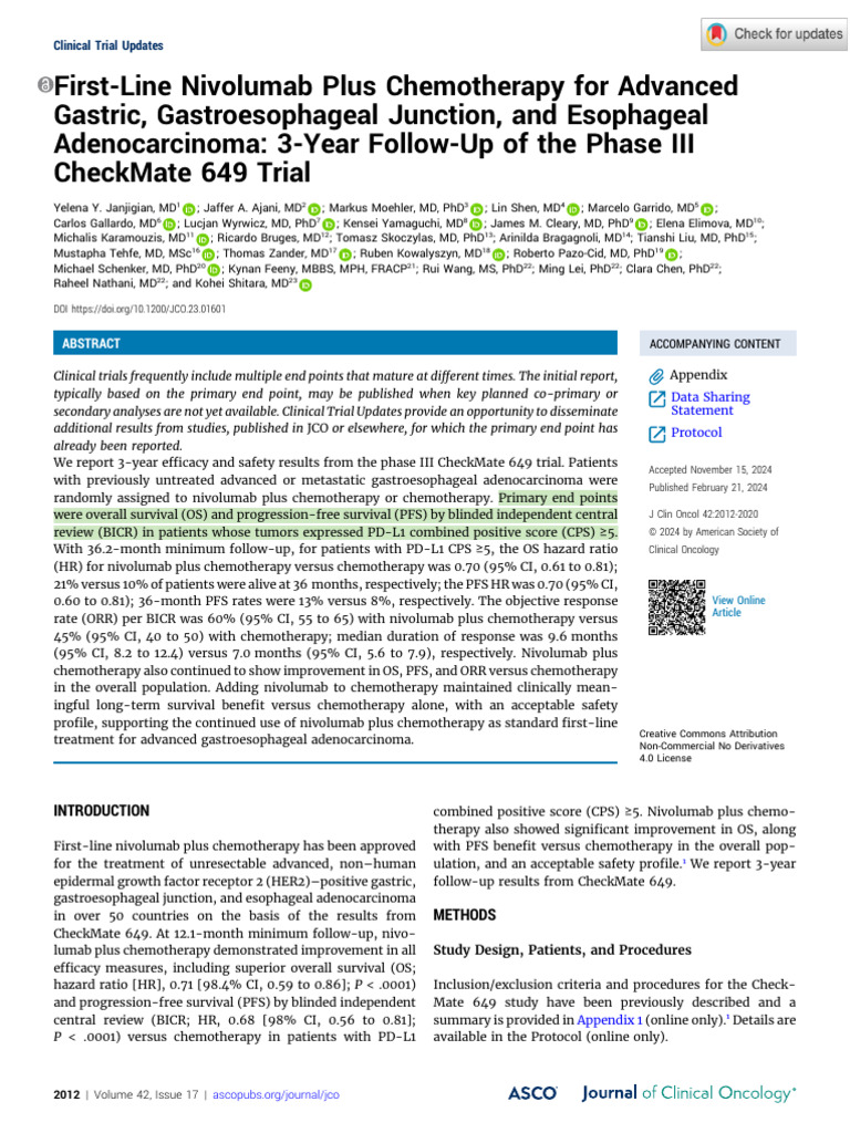 CheckMate 649 3年随访 | PDF | Chemotherapy | Health Care