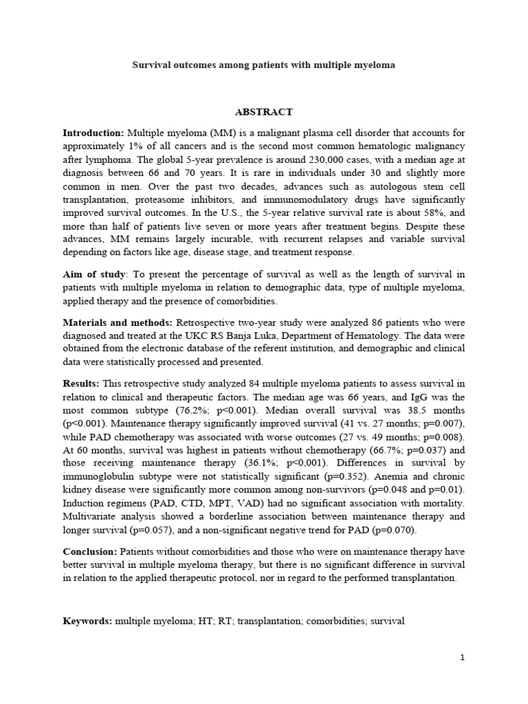 Manuscript. Survival Outcomes Among Patients With Multiple Myeloma ...