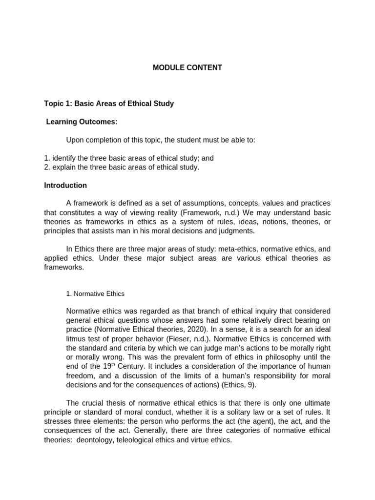 Overview of Ethical Theories and Frameworks | PDF