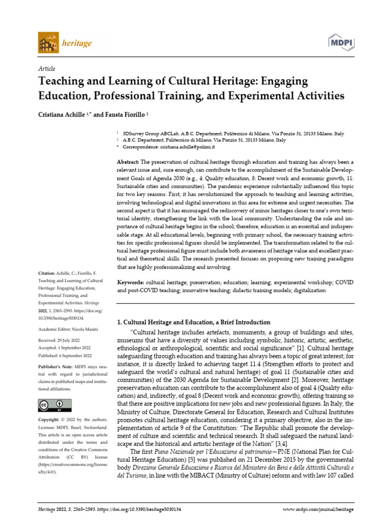 Teaching and Learning of Cultural Heritage Engagin | PDF | Surveying ...