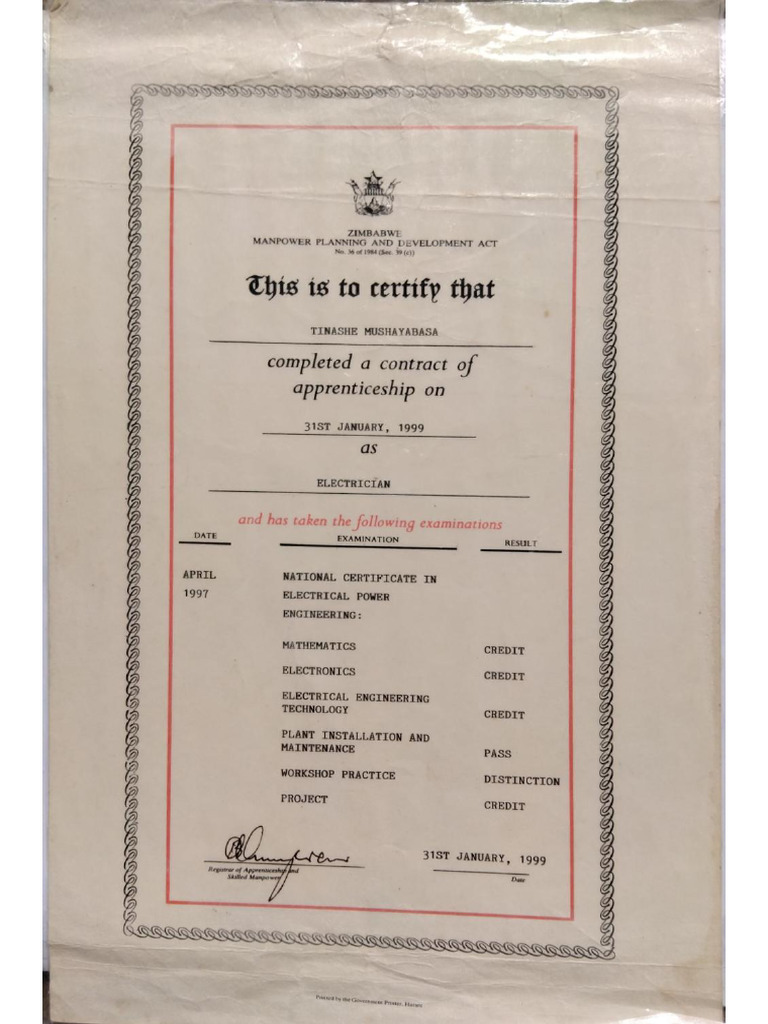 Apprenticeship Completion Certificate | PDF