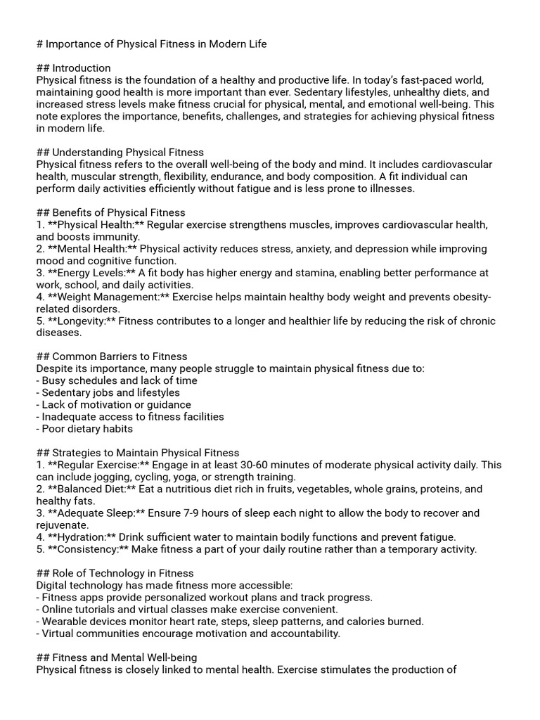 Importance of Physical Fitness Today | PDF | Physical Fitness ...