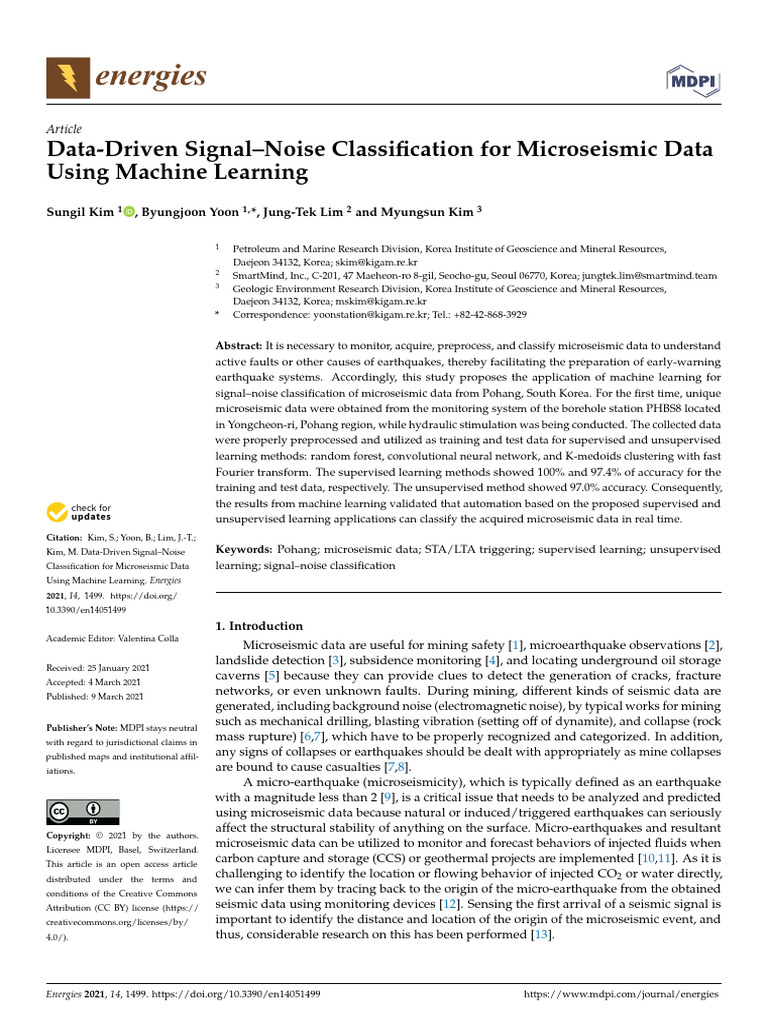 Datadriven Signalnoise Classification for Microseismic Data Using ...