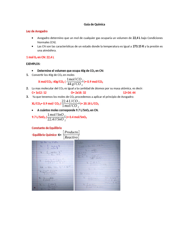 Ley de Avogadro y Química Orgánica | PDF | Mole (Unidad) | Dióxido de ...