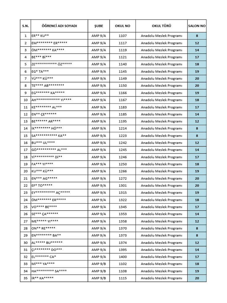 Sınav Öğrenci Listeleri | PDF
