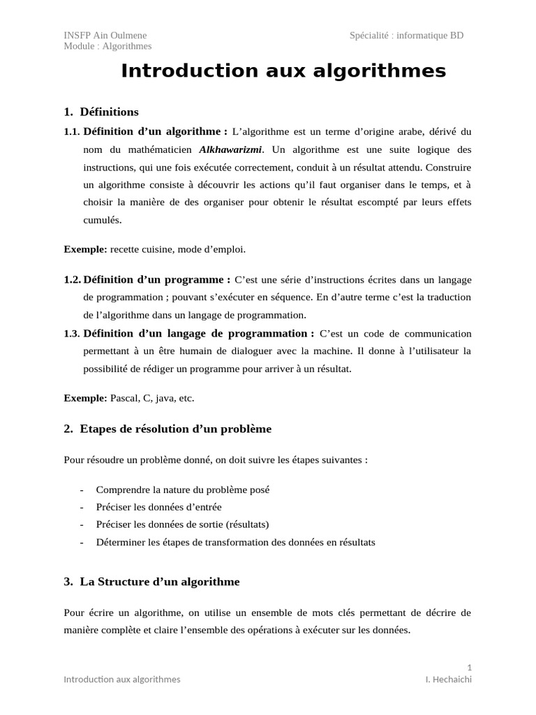 Introduction aux Algorithmes en Informatique | PDF | Programmation ...