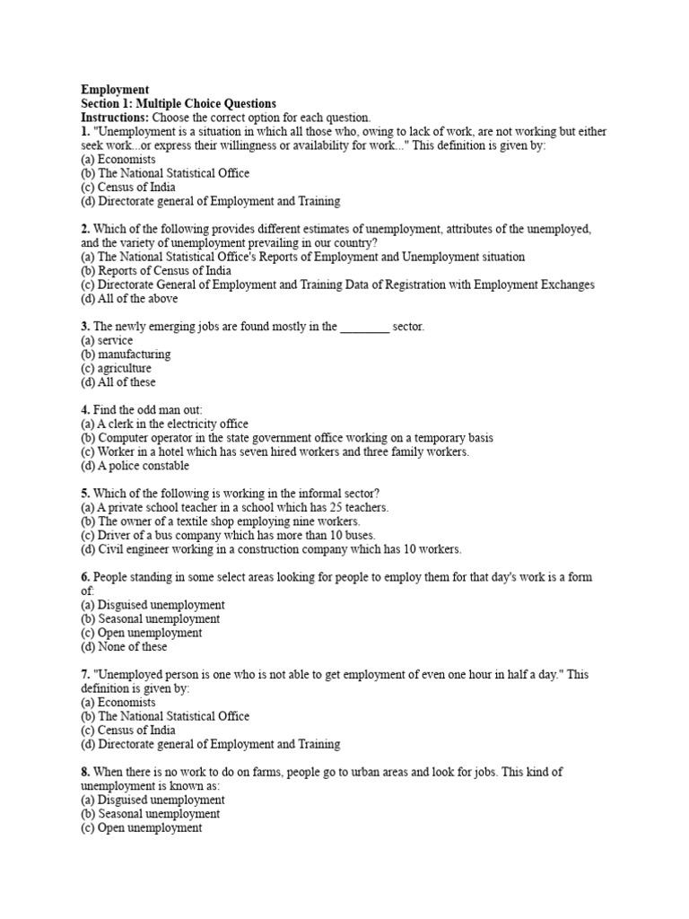 Employment Test | PDF | Unemployment | Employment