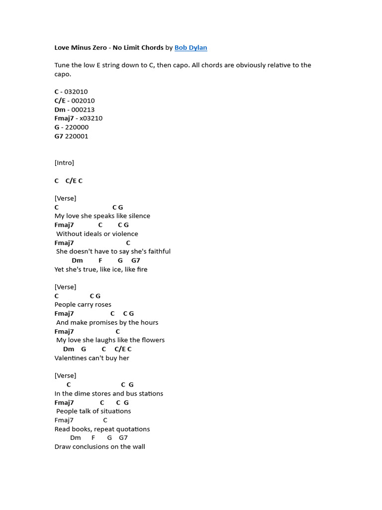 Chords Love Minus Zero