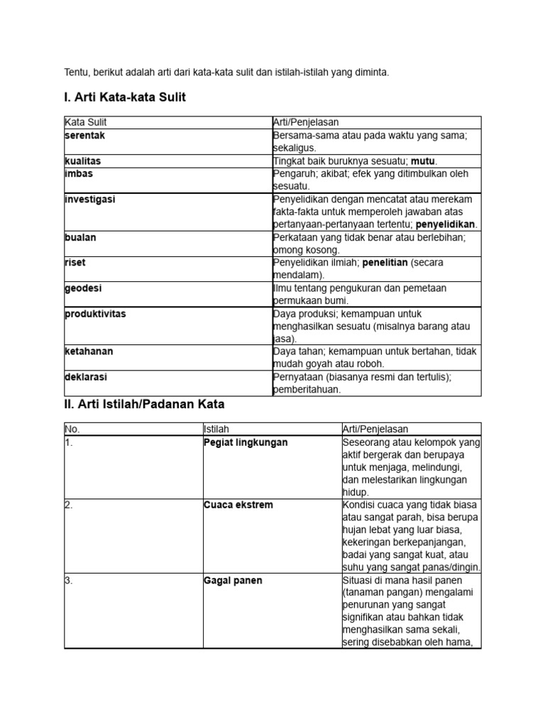 Arti Kata Sulit dan Istilah Penting | PDF