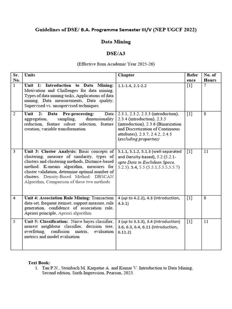 DSE 2025 Data Mining Guidelines | PDF | Cluster Analysis | Cross ...