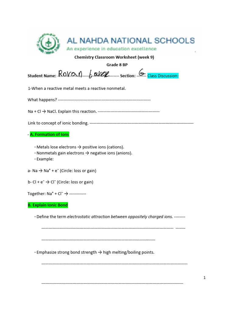 Revision Worksheet Ionic Bond | PDF | Ion | Ionic Bonding