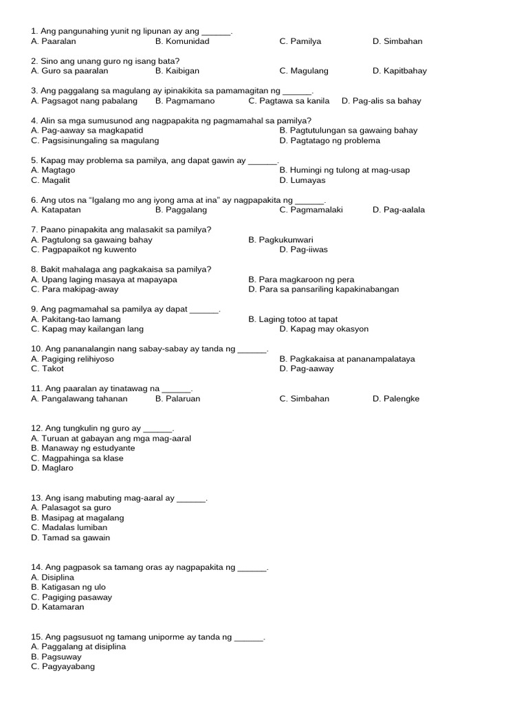 Val Ed Questionnaire | PDF