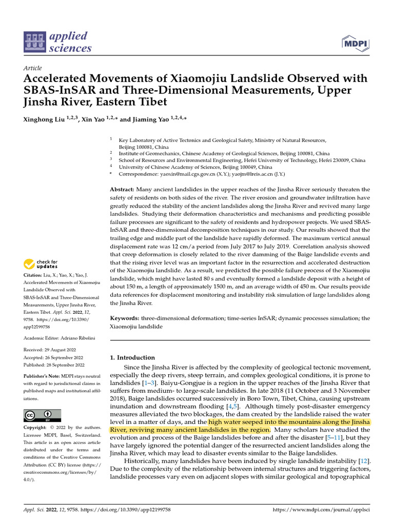 Accelerated Movements of Xiaomojiu Landslide Observed With | PDF ...