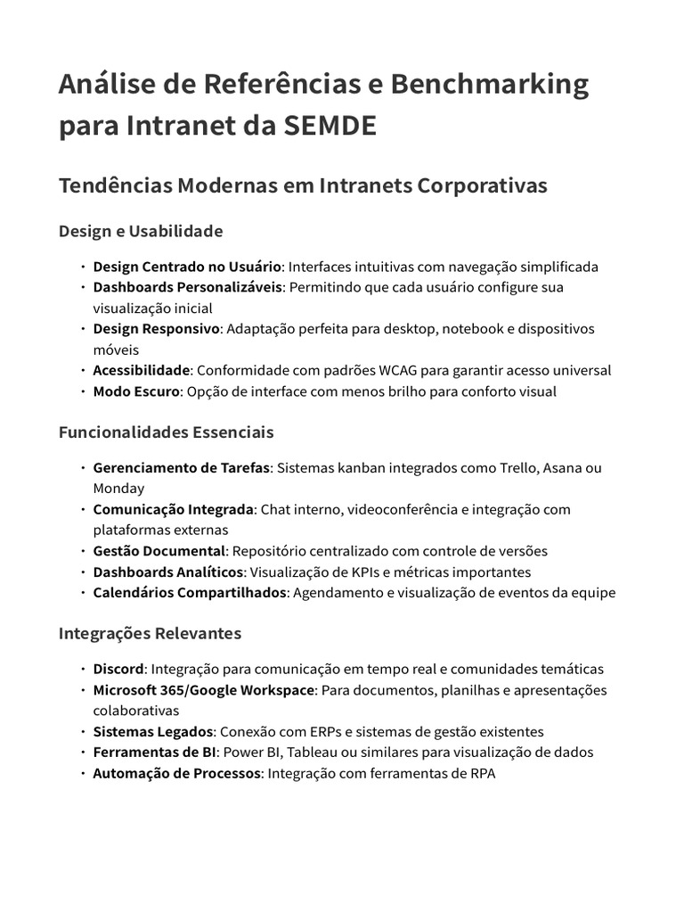 Análise de Intranet SEMDE e Benchmarking | PDF | SharePoint | Informática