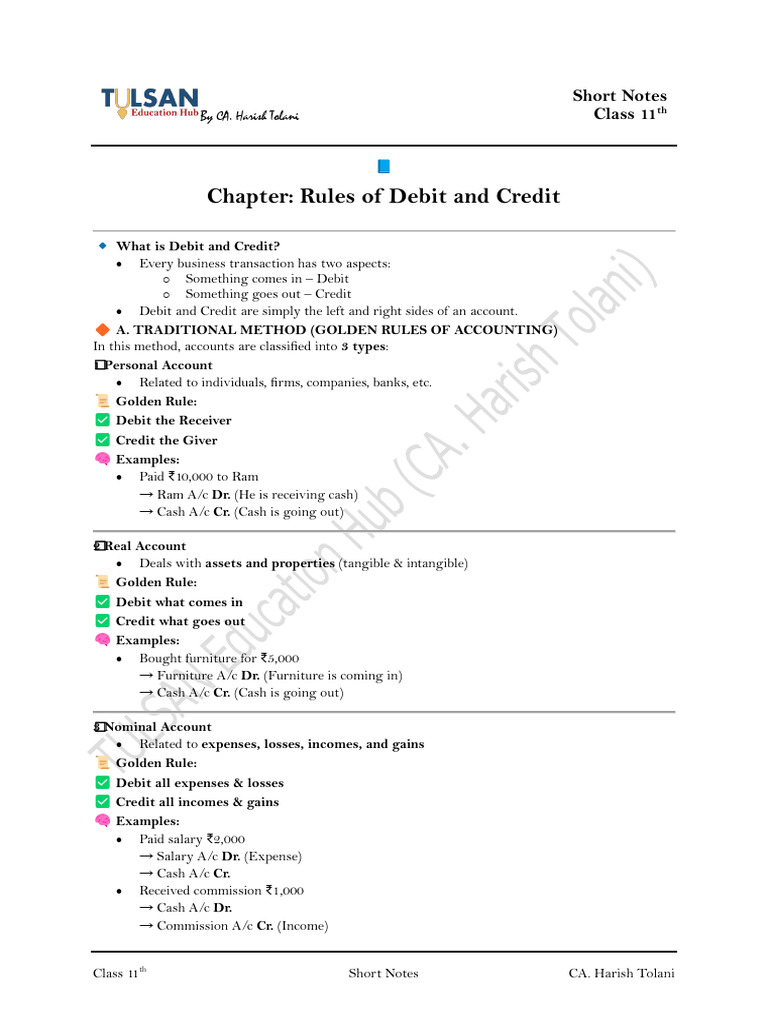 Rules of Debit and Credit Explained | PDF | Debits And Credits ...