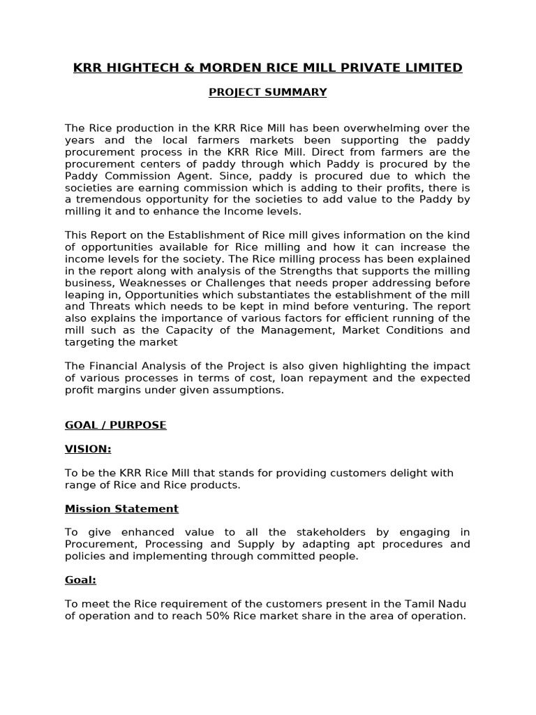 KRR Rice Mill Project Overview and Analysis | PDF | Rice | Agriculture